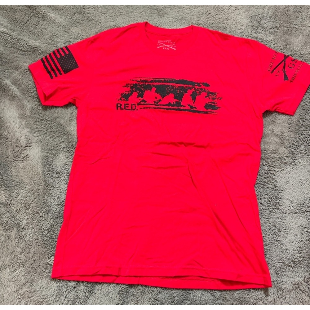 Grunt Style T-Shirt Womens L Red Spellout R.E.D. Tee USA American Flag New
